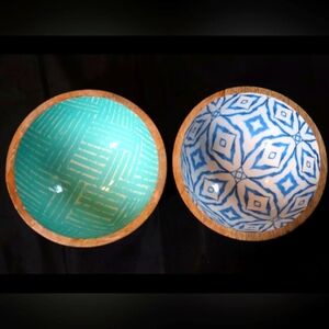 2 Vintage Bowl Wooden Desert Snacks Bowls Unique Patterns
